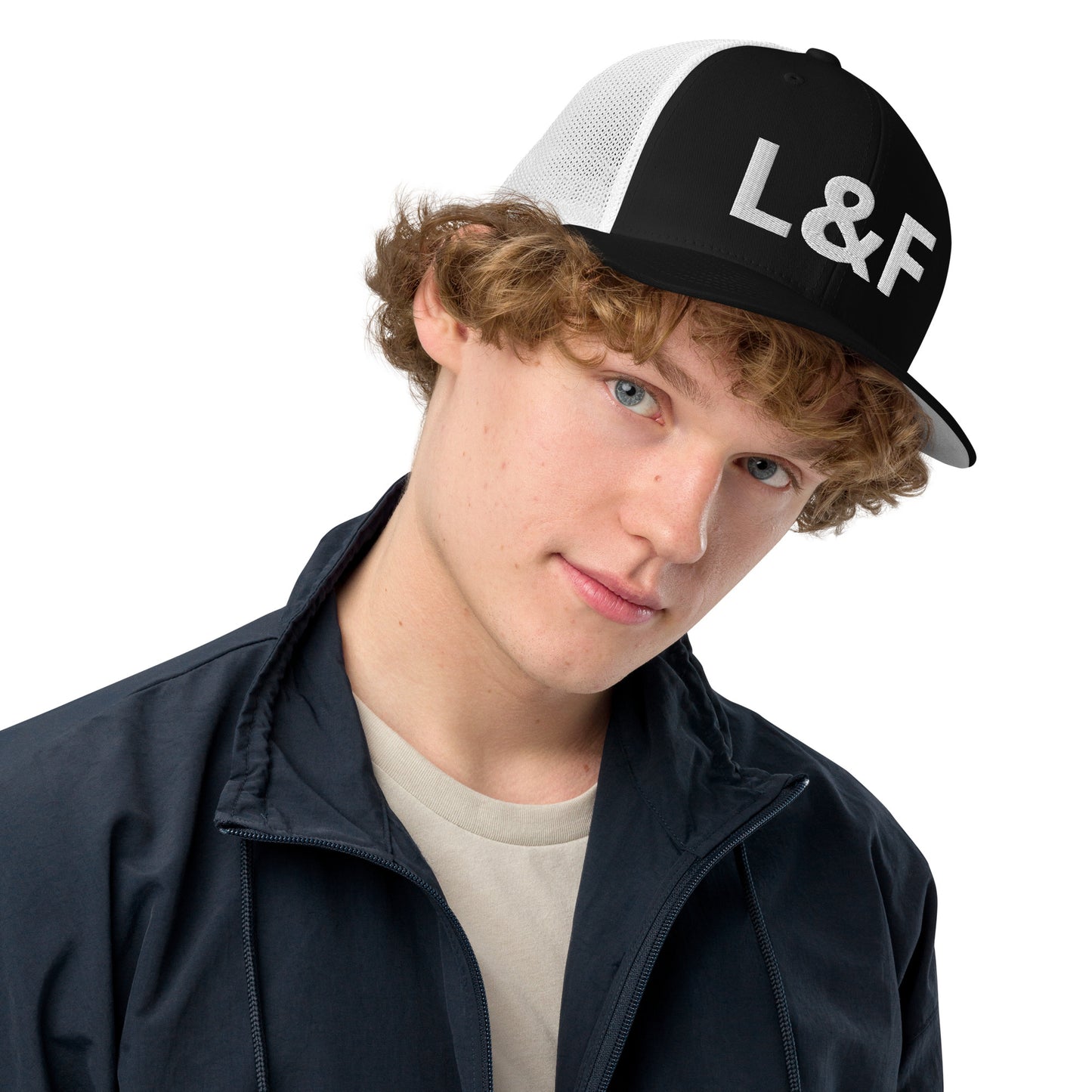 Jewel Collection White Embroidery Closed-back trucker cap