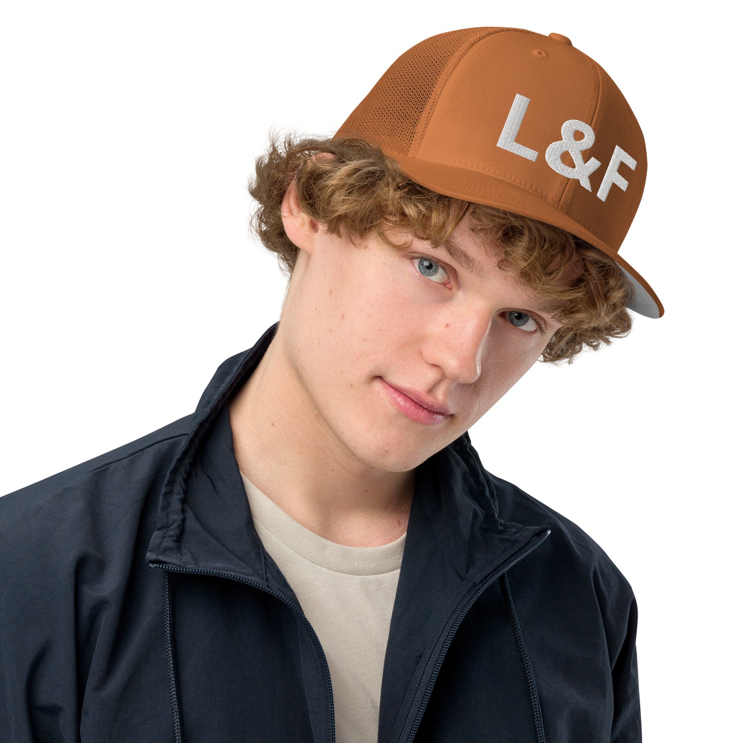 Jewel Collection White Embroidery Closed-back trucker cap