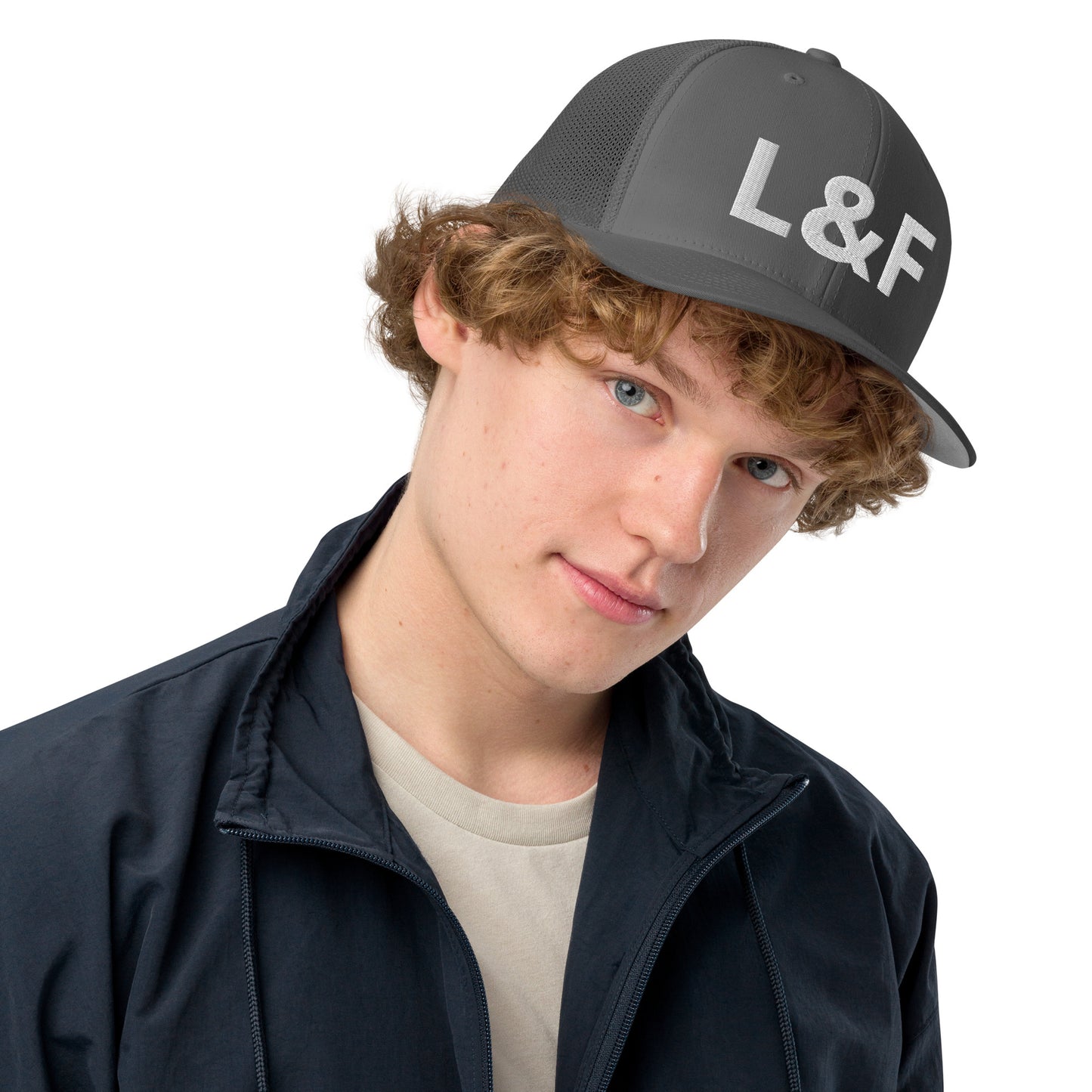 Jewel Collection White Embroidery Closed-back trucker cap