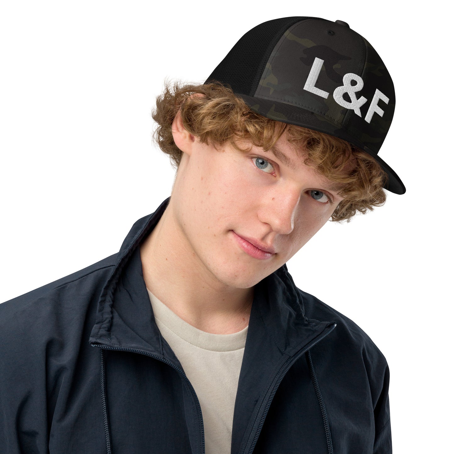 Jewel Collection White Embroidery Closed-back trucker cap