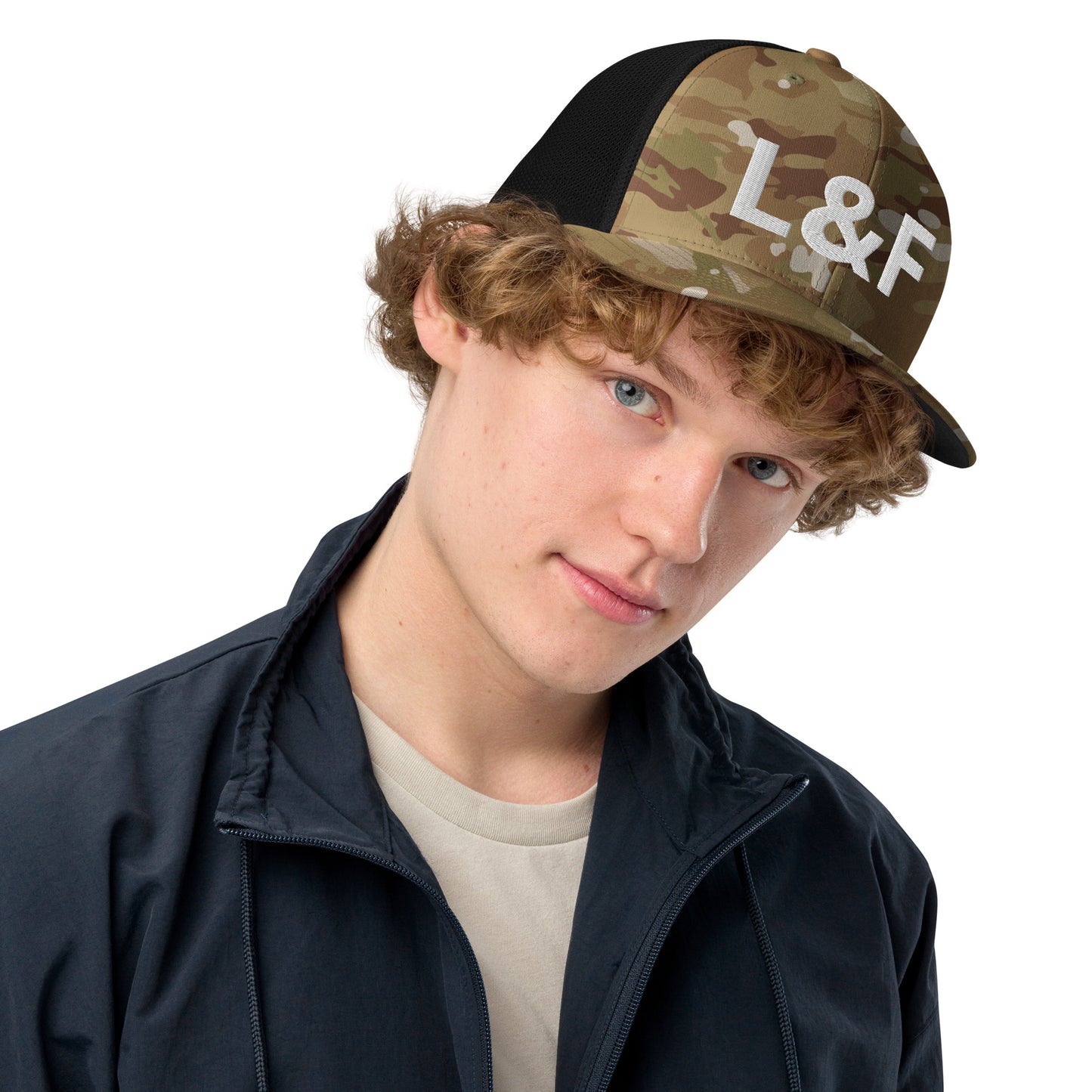 Jewel Collection White Embroidery Closed-back trucker cap