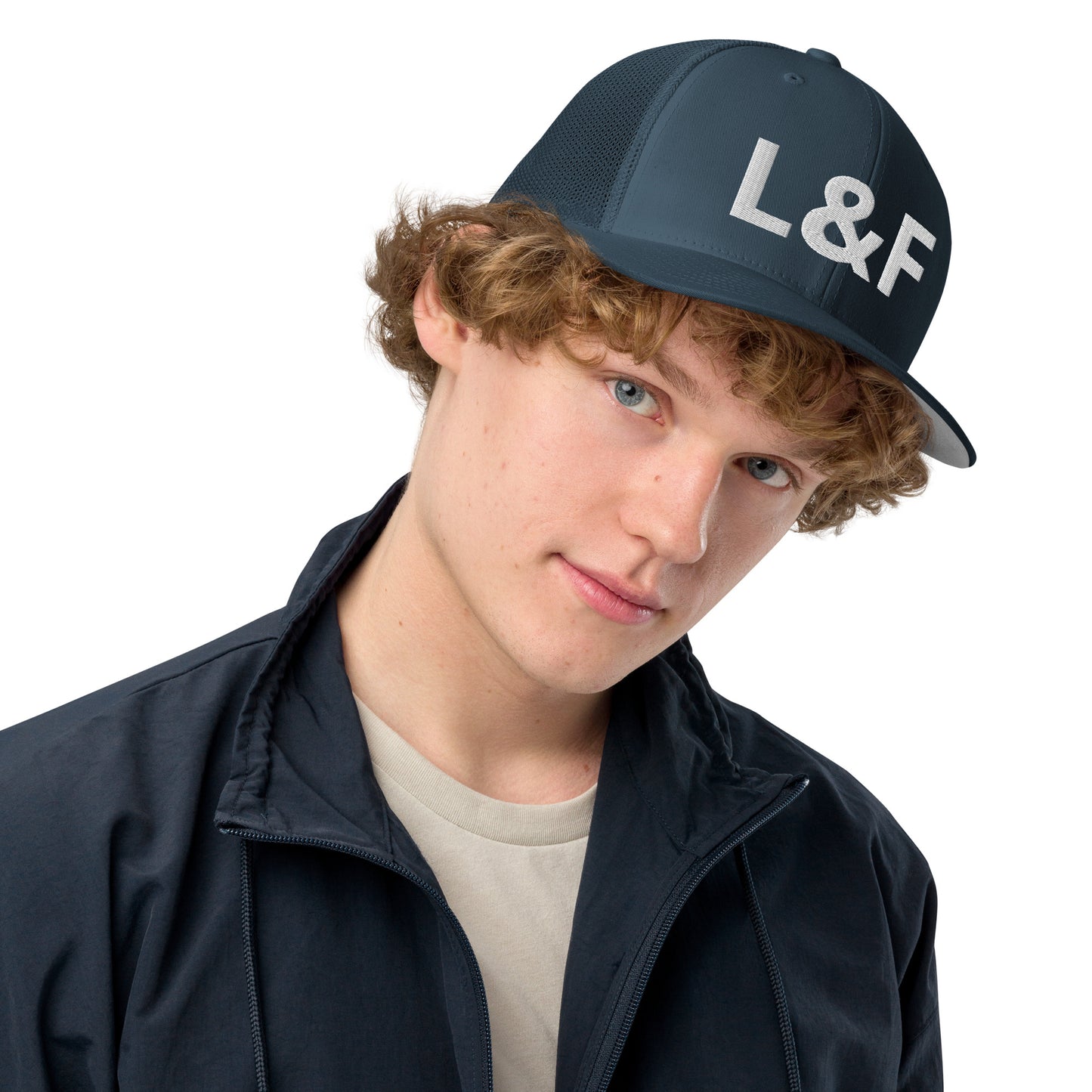 Jewel Collection White Embroidery Closed-back trucker cap