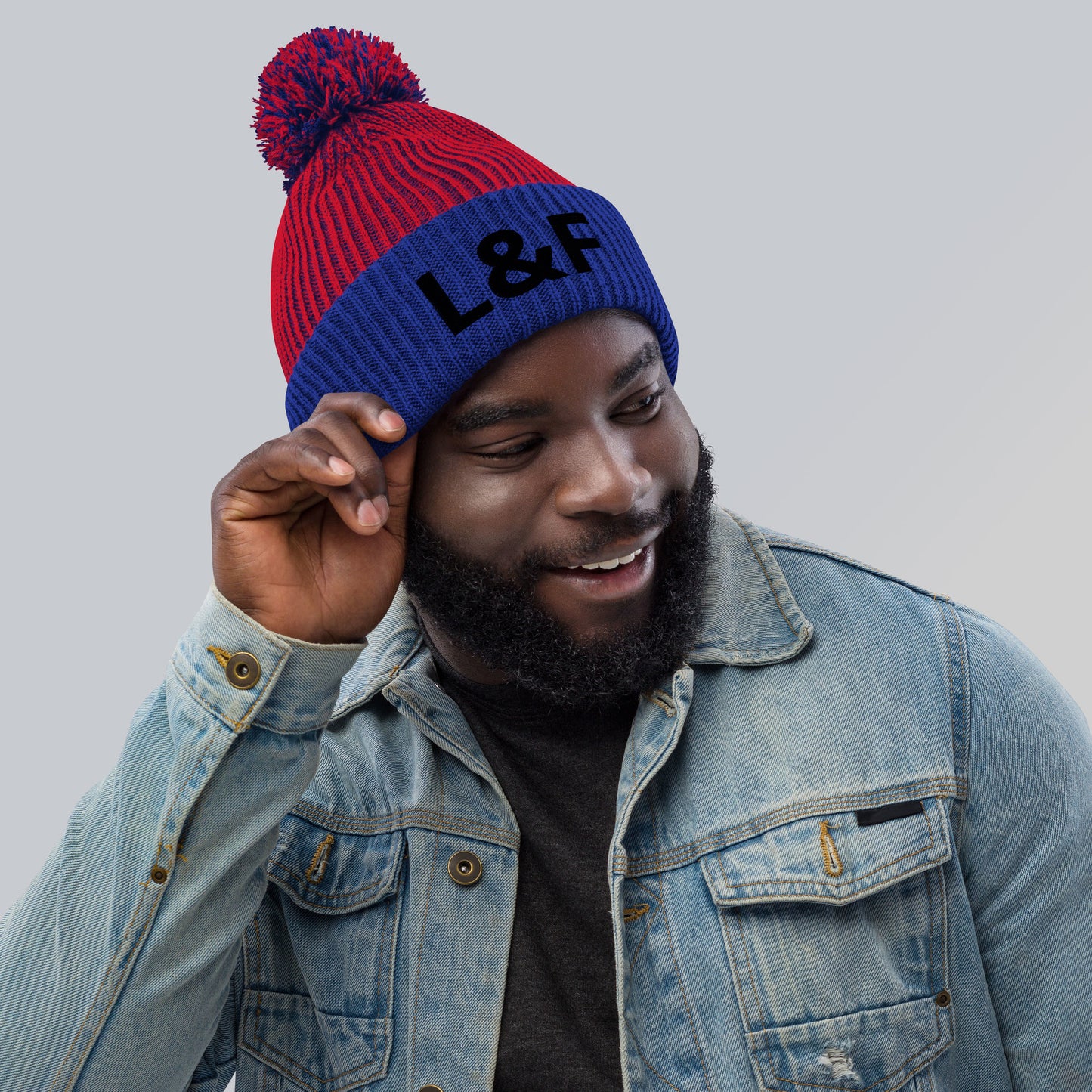 Jewel Collection Black Embroidery Pom-Pom Beanie