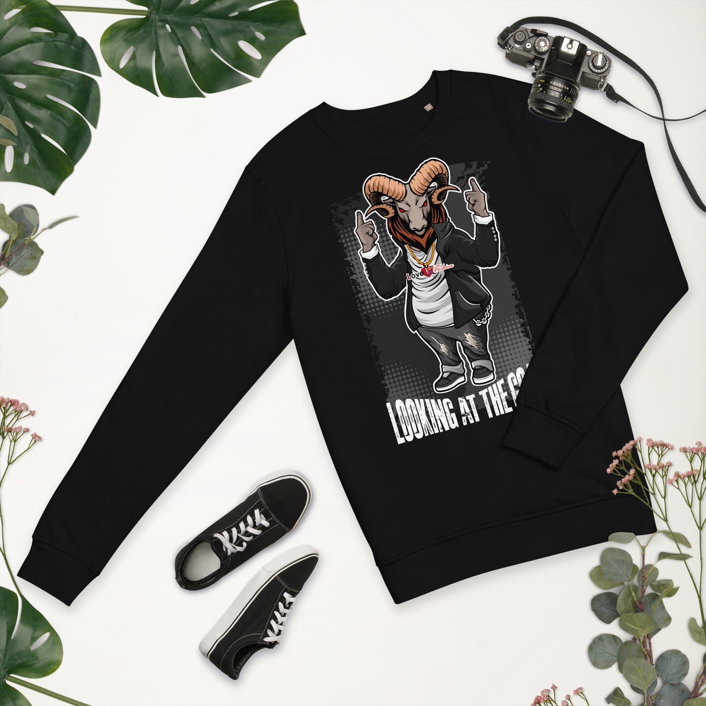 Looking at the Goat Style 1 NEAT Collection Unisex organic sweatshirt