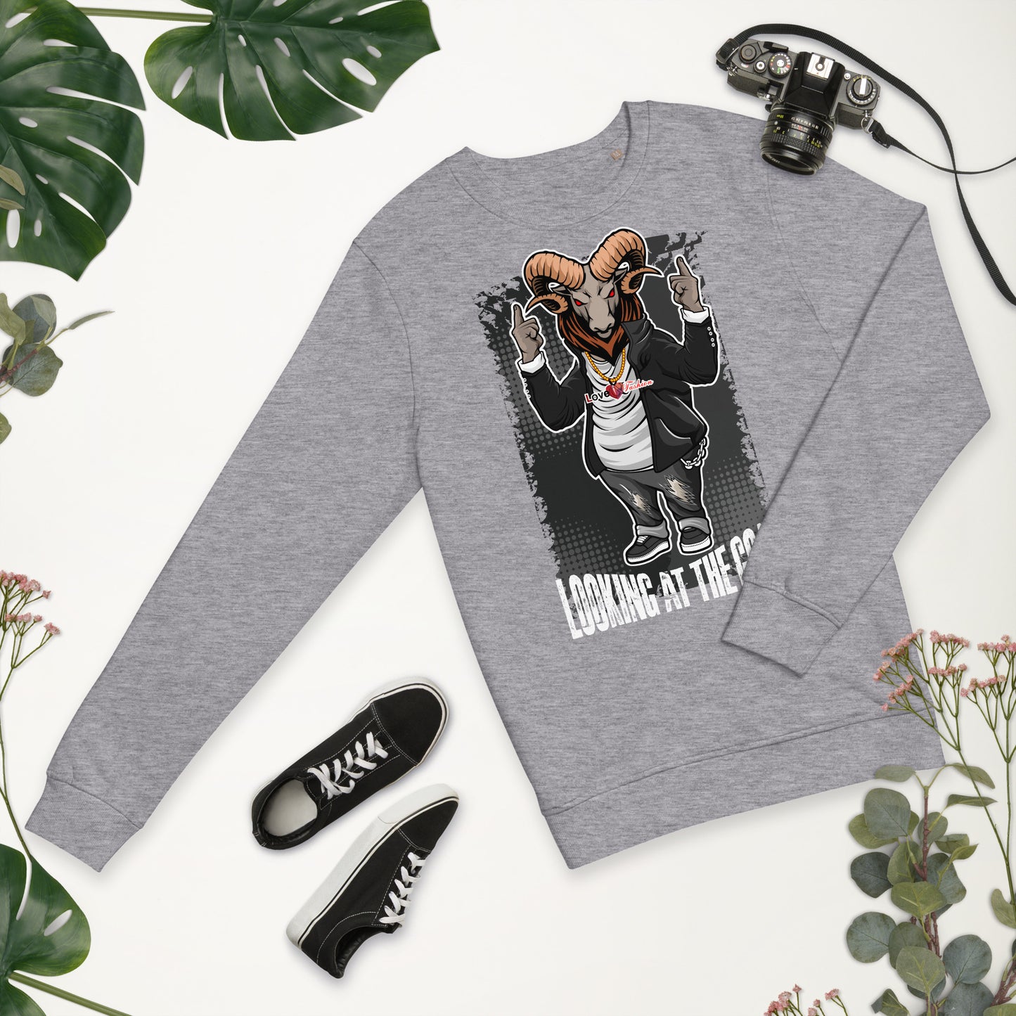 Looking at the Goat Style 1 NEAT Collection Unisex organic sweatshirt