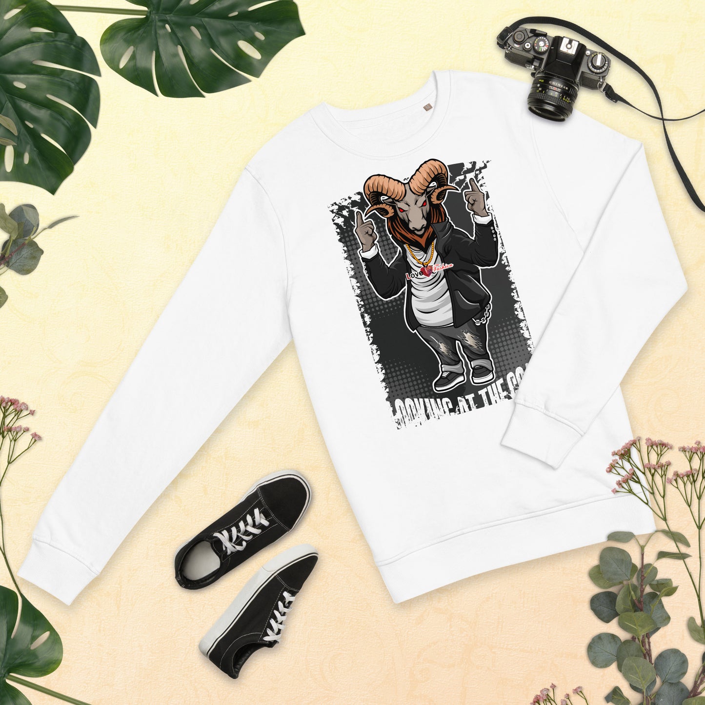 Looking at the Goat Style 1 NEAT Collection Unisex organic sweatshirt